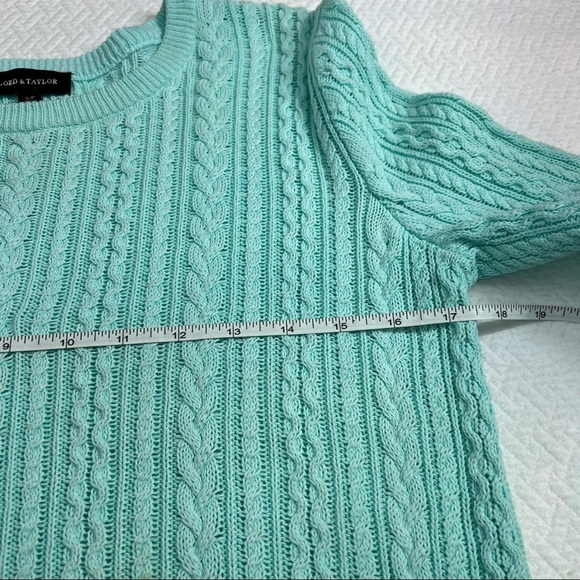 LORD & Taylor Mint Green 100% Cotton Cable Knit Pullover Sweater Size S - Picture 9 of 9